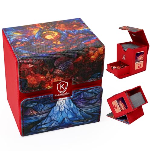 Katomula Card Deck Box for MTG Commander, Trading Cards Case Holds 100 Double-Sleeved Cards with Commander Display and Dice Tray-Mountain - style: Mountain