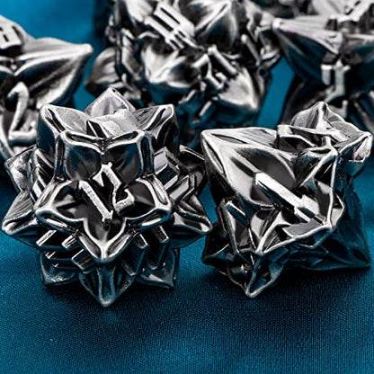 ARUOHHA DND Metal Dice Set Leaf Design Polyhedral Dice with Box, 7PCS D and D Dice RPG Role Playing Games D20 D12 D10 D8 D6 - color: Cobalt Nickel