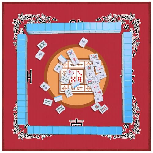 Mahjong Mat, Mahjong Table Mat for Tile Game, 31.5 in x 31.5 in Anti Slip and Noise Reduction Table Cover for Poker Card Board and Dominoes(Red) - color: C-red