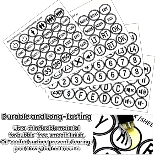 Arcade Game Button Decal Set, 24mm/30mm Die-Cut, for Standard Arcade Button Caps (Style 3) - color: Bw3 Game Button Stickers* 4pcs