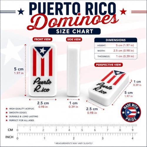 Puerto Rico Double Six Dominoes Set - Premium Quality, Cultural Heritage, 28 Tiles No Box Comes with Travel Bag Puerto Rican Adult Size Domino Set