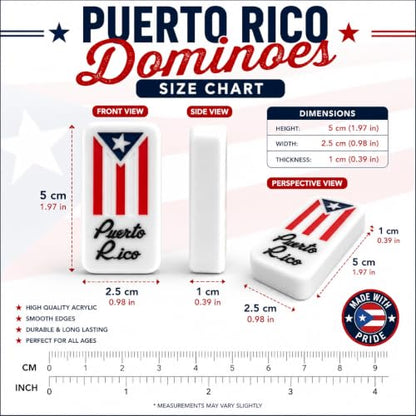 Puerto Rico Double Six Dominoes Set - Premium Quality, Cultural Heritage, 28 Tiles No Box Comes with Travel Bag Puerto Rican Adult Size Domino Set