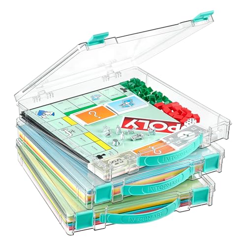 Vtopmart 3 Pack Board Game Storage with Handle and Snap-Tight Latch Lid | Clear Craft Organizer Fit 12" x 12" Papers, Stackable Storage Box for Scrapbook Storage, Art Supply Storage, Puzzle Storage - size: 3 Pack