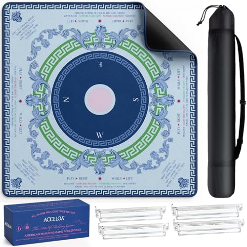 American Mahjong Mat and Racks Set: 31.5" x 31.5" Waterproof Neoprene | Includes 4 clear acrylic racks, rules card, carrying bag and gift box – ready to play, great for gifting(Navy Compass) - color: Navy Compass
