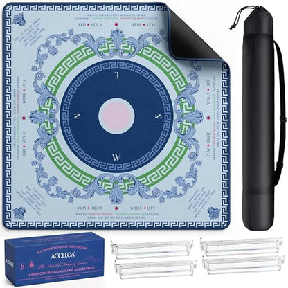 American Mahjong Mat and Racks Set: 31.5" x 31.5" Waterproof Neoprene | Includes 4 clear acrylic racks, rules card, carrying bag and gift box – ready to play, great for gifting(Navy Compass) - color: Navy Compass