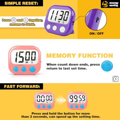Classroom Timers for Teachers Kids Large Magnetic Digital Timer Teacher Supplies 2 Pack-Pink Purple - color: Pink Purple