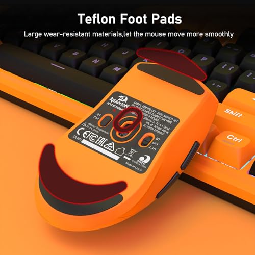 Redragon M919 Pro Wireless Esports Gaming Mouse, 54g Lightweight, Orange | 8000 Hz Polling Rate, 45K DPI, 6 Programmable Buttons, 85 Hr Battery, BT5.1/2.4GHz/USB-C Wired Gamer Mouse for PC/Mac/Win