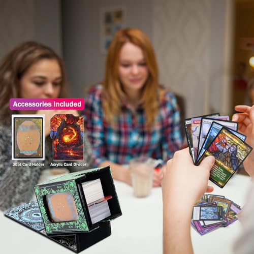 Card Deck Box for YGO MTG Deck Box 110+ Double Sleeved Cards Storage Trading Card Games Leather Storage with divider,Holder (MTG) - color: MTG