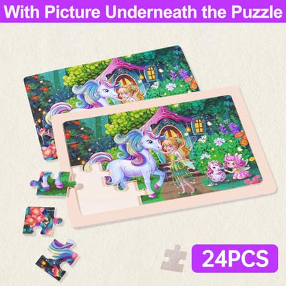 Wooden Puzzles for Kids Ages 3-5, 4 Packs Montessori Toddler Jigsaw Puzzles, Preschool Educational Toys for Children Ages 4-8, Puzzle Boards Toys for 3 4 5 6 7 8 9 Boys Girls (Animal B) - style: Princess