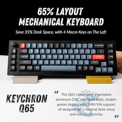 Keychron Q65 Wired 65% Layout Compact Mechanical Keyboard, QMK/VIA Macro Keys Knob Hot-Swappable Aluminum Body Gaming 1000 Hz Polling Rate Compatible with Mac Windows Linux-Gateron Blue Switch - color: Carbon Black-Blue Switch