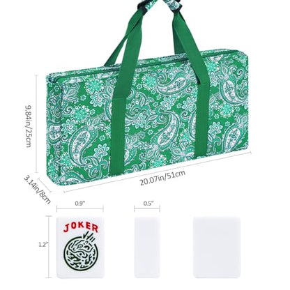 American Mahjong Tile Set, 166 White Tiles Mahjong Set, 4 Transparent All-in-One Rack/Pushers, Travel Game Set with Green Printed Carrying Bag - color: Green