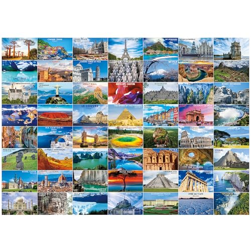BenBen Puzzles for Adults 1000 Pieces, 56 Famous World Scenic Landmarks | Travel Landscape Patterned Back Challenging Puzzle, Thick Cardboard Pieces, Snug Fit, Ideal for Family Game Night, Home Décor - color: World Scenic Landmarks