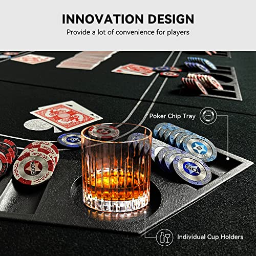 Foldable Poker Table Top with Cup Holders & Interchangeable Game Mat Topper | 3-in-1 Poker Table with Reversible Black Felt for Texas Hold'em Poker, Blackjack, Craps for 8 Players Home Party, Game Night - color: White