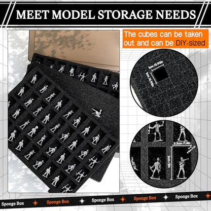 2 Pcs Miniature Storage Figure Case 144 Slot Sturdy Figurine Miniature Carrying Case with 3 Foam Layer (2 Pre Cut Trays 1 Pick Pluck Tray) Compatible with Wargame(Black) - color: black