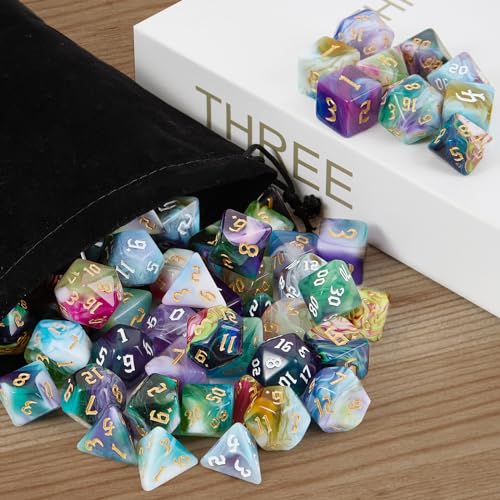 56 Pcs Polyhedral DND Dice Set with 8 Velvet Storage Bags | 7 dice per set, ideal for DND, RPG, MTG tabletop role-playing games