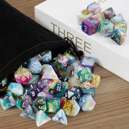 56 Pcs Polyhedral DND Dice Set with 8 Velvet Storage Bags | 7 dice per set, ideal for DND, RPG, MTG tabletop role-playing games
