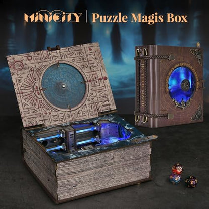 MiniCity DIY Book Nook Kit, 3D Wooden Bookend Bookshelf Insert Decor with LED Light, 278 Pcs Craft Kit for Teens & Adults (Circle of Magic) | 260-piece book-style DIY kit with LED and dust cover; glue/tools and guide included; 4-6 hr build for shelf decor