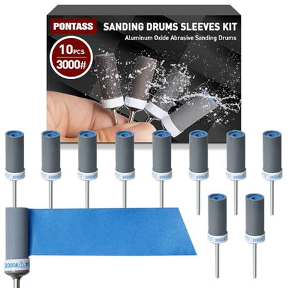 3000 Grit Sanding Drums Sandpaper Sticks Set for Dremel Rotary Tool with 1/8" Shank,10 Pcs Sanding Drums Accessories Dry/Wet Abrasive Cylinders for Wood/Metal Rust Removal/Jade Polishing - size: 3000 Grit