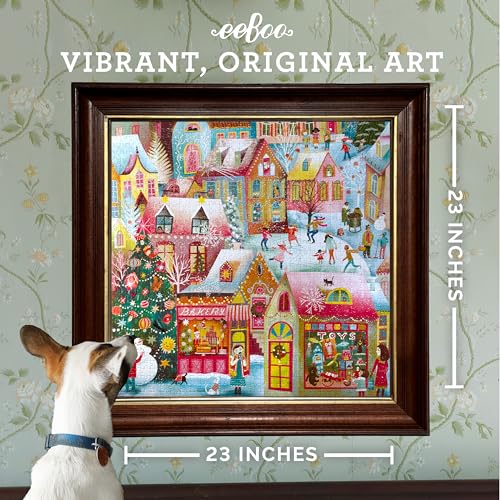 eeBoo Holiday Village 1000 Piece Square Jigsaw Puzzle, 23" x 23" | Double coated, sturdy & dust free pieces with a satisfying snap. Includes full color reference insert. Vibrant, original art - style: Holiday Village piece Puzzle