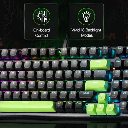 Redragon K740 Wired RGB Gaming Keyboard, Aluminum Base & Knob, 95% Layout | Rock-Solid Metal Build, Multi-Function Control Wheel, Creamy Custom Switch, Swap-Ready Socket, Fade-Resistant PBT Keycap - color: Green Blaze, size: 98 Keys