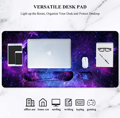 Lateefah Mouse Pad with Wrist Rest, Desk Mat + Keyboard Wrist Rest Set, Desk Pad for Keyboard and Mouse, 4-in-1 Large Mouse Pad with Wrist Support for Office, Home - color: 4Pcs-Galaxy