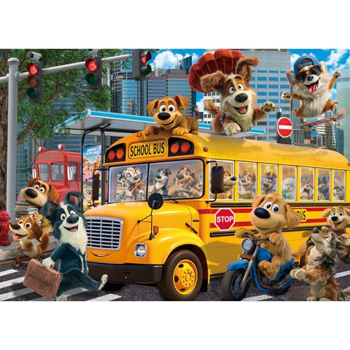 HUADADA 1000 Piece Puzzle for Adults, Cute Puppy School Bus Adventure | Eco matte oil print, eye strain relief, tight puzzle piece fit, vibrant colours - color: Cute Puppy School Bus Adventure