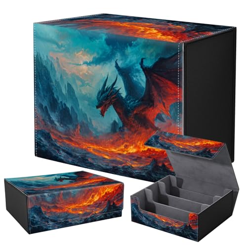 Strong Magnet for TCG MTG Commander Deck Box Playing Card Case Organizer Trading Card Case Creative Pattern Trading Card Storage Box for Collectible Games,Dragon Flies Against The Fire - color: Dragon Flies Against The Fire