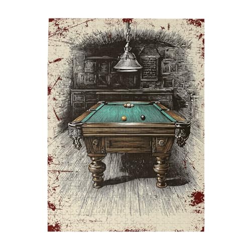 Nostalgic Vintage Billiard Table Rustic Game Room Art 500 Piece Wooden Puzzle for Adults, Engaging Mind Exercise for Game Nights,Relaxing Escape from Daily Stress, DIY Home Wall Decor