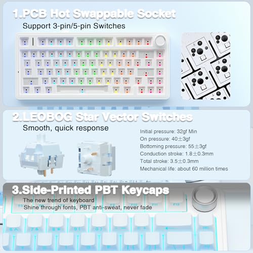 AULA F75 Pro Wireless Mechanical Keyboard,75% Hot Swappable Custom Keyboard,RGB Backlit,Pre-lubed Linear Switches,Side Printed PBT Keycaps Mechanical Gaming Keyboards,Gradient Blue - color: F75 Pro-Gradient Blue