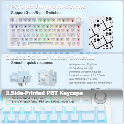 AULA F75 Pro Wireless Mechanical Keyboard,75% Hot Swappable Custom Keyboard,RGB Backlit,Pre-lubed Linear Switches,Side Printed PBT Keycaps Mechanical Gaming Keyboards,Gradient Blue - color: F75 Pro-Gradient Blue