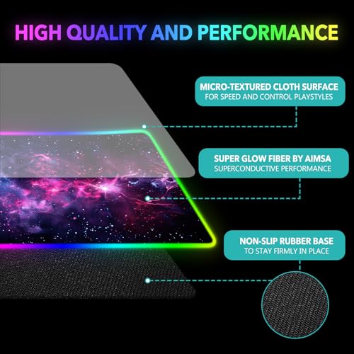 AIMSA LED Gaming Mouse Pad RGB, Large Mouse Pad with 14 Light Modes, Keyboard Mousepad Led Extended Surface (35.4 x 15.8 in) for Desktop Gamers, Blue Purple Starry Nebula - color: Blue Purple Starry Nebula