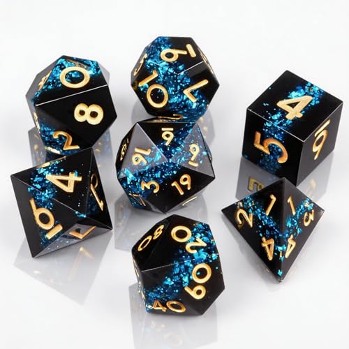 DND Dice Set, 7 Pcs Sharp Edge D&D Dice Polyhedral Resin Dice for Dungeons and Dragons RPG MTG Role Playing Table Games - color: Blue-1