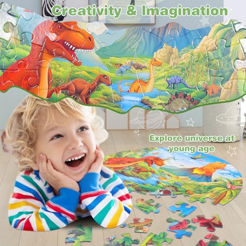 Civaner 70 Pieces Floor Puzzles Round Large Puzzles for Kids Ages 3-5 5-8 Jumbo Jigsaw Puzzle Educational Gifts for Toddlers Girls Boys Baby Shower Holiday Birthday(Jurassic Dinosaur) - style: Jurassic Dinosaur