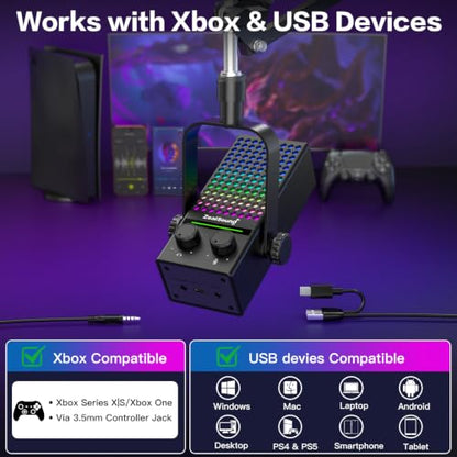 ZealSound Gaming Microphone for Xbox with Boom Arm, USB Microphone for PC Mac iPhone & Android, Noise Reduction, One-Tap Mute, Gain Control, Zero-Latency Monitoring for Gaming, Streaming, Podcasting