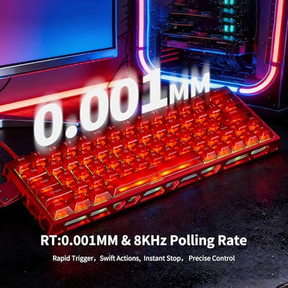 IROK MG63 64 Keys Wired Magnetic Switch Keyboard, 512KHZ All Keys Scan Rate, PCB Nano-Coating Waterproof, ARGB Light and Shadow Coexist 8KHZ/CNC Carved Aluminum Gaming Keyboard (Red) - color: Red