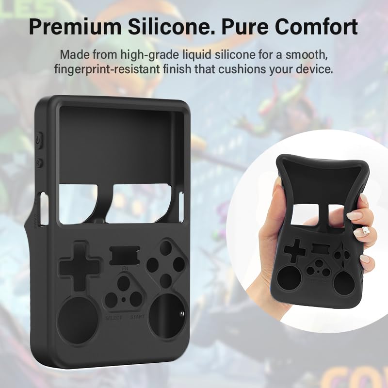 Silicone Case for R36S Handheld Game Console Protective Case with Lanyard Button Cover Accessory for Gift (Black) - color: black
