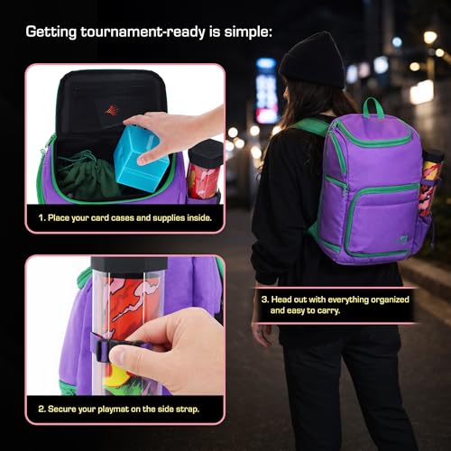 BCW Spectrum TCG Backpack | Holds 7–9 Prism Deck Cases or Deck Boxes | Configurable Storage for Cards & Gear | Playmat Strap & Side Pocket | Durable & Travel-Friendly Design | Gamma Purple - color: Purple
