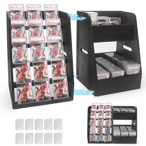Magnetic 2-in-1 Trading Card Display Stand - Wood Detachable 5-Tier Graded Card Holder & Modular Storage Rack with Supporters, Professional Baseball Card Case for PSA BGS SGC Slabs, Toploaders & TCG - size: Small