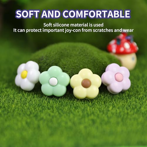 Switch Joycon Thumb Grips Caps, 4 PCS Cute Kawaii 3D Silicone Analog Thumbstick Button Cover Compatible with Nintendo Switch Lite/OLED Joystick Caps (Morandi Flowers) - color: Morandi Flowers