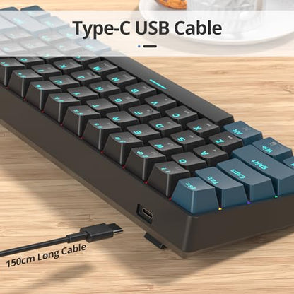Portable 60% Mechanical Gaming Keyboard Blue/Black, Rainbow Backlit Wired Key Board with Red Switch, Compact 61 Keys Mini Office Keyboards for Laptop PC (61 Monster B/Red Switch) - color: 61 Monster B/Red Switch