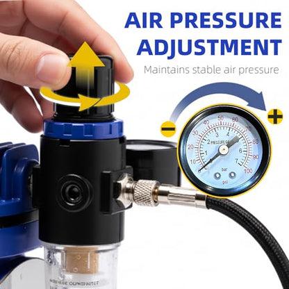 Airbrush Starter Kit with Compressor & Dual-Action Airbrush | Quiet 47db Air Compressor with Cooling Fan, 0.2/0.3/0.5mm Nozzles, 40CC Cup for Home Studios, Model Hobby Set for Beginners