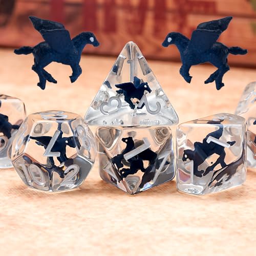 DND Resin Fly Horse Dice Set, D&D Polyhedral Dice for Dungeons and Dragons RPG, MTG Role Playing Games D and D Dice 7pc D20 D12 D10 D8 D6 D4 - color: Fly Horse