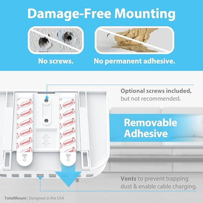 TotalMount Hole-Free Remote Holder – Eliminates Need to Drill Holes in Your Wall (Premium White Holder for 2 or 3 Remotes) - color: Standard White