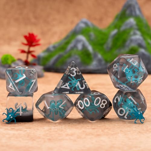 DND Octopus Resin Dice Set, Polyhedral D&D Dice Inclusion Dice for Dungeons and Dragons MTG RPG- for Ages 15 and Up Bliue - color: Octopus-bliue