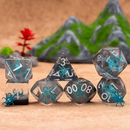 DND Octopus Resin Dice Set, Polyhedral D&D Dice Inclusion Dice for Dungeons and Dragons MTG RPG- for Ages 15 and Up Bliue - color: Octopus-bliue