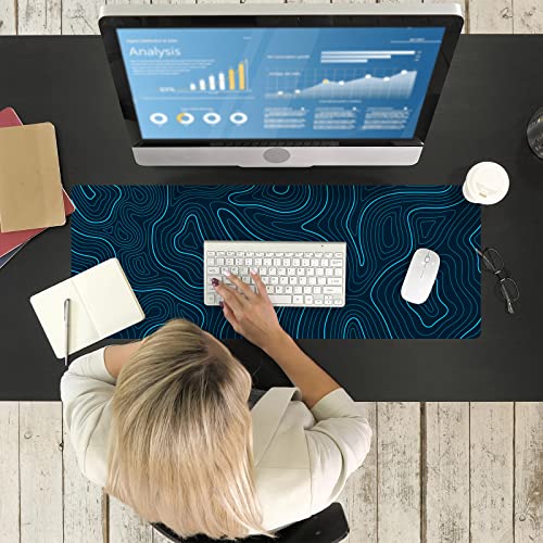 Ovenbird Gaming Mouse Pad with Stitched Edges, Topographic Map Blue Extended XL Mousepad with Anti-Slip Base, Cool Large Mouse Pad for Desk, 31.5 x 11.8 in, Blue - color: Blue Topo, size: Extended