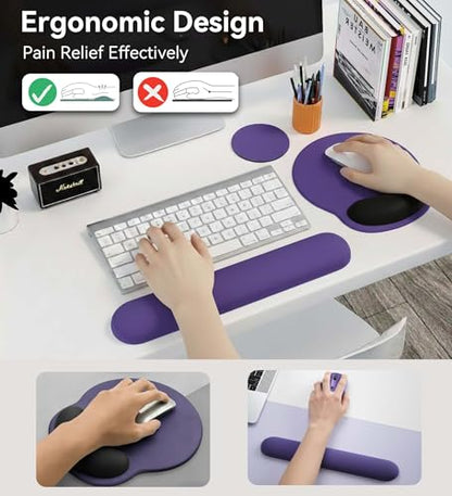 Mouse Pad with Keyboard Wrist Rest,Ergonomic Mouse Pad Wrist Support PU Base with Coaster,Mousepad with Nonslip Base for Computer Laptop Keyboard Home&Office - color: G-Grey&Black