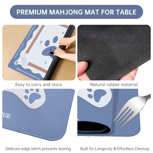 Mahjong Mat 33"x33" - 3mm Thick Non-Slip Noise Reduction Gaming Mat with Premium Carrying Bag, Portable Table Cover for Mahjong, Poker, Dominoes & Board Games (Slate Blue)