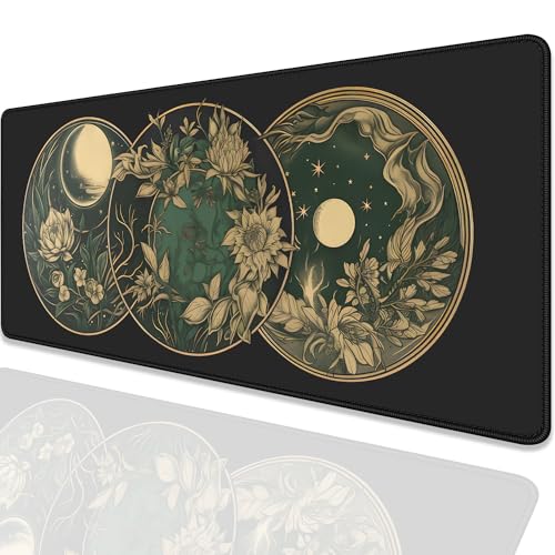 Celestial Moon Phases Art Nouveau Witch Aesthetic Green Dark Academia Mouse Pad,Non-Slip Waterproof Rubber Base Mouse Pad for Office,Computer,Keyboard,Laptop and Home Desk Pad(27.5X11.8 in) - color: Clestial Moon