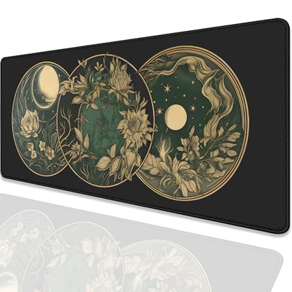 Celestial Moon Phases Art Nouveau Witch Aesthetic Green Dark Academia Mouse Pad,Non-Slip Waterproof Rubber Base Mouse Pad for Office,Computer,Keyboard,Laptop and Home Desk Pad(27.5X11.8 in) - color: Clestial Moon